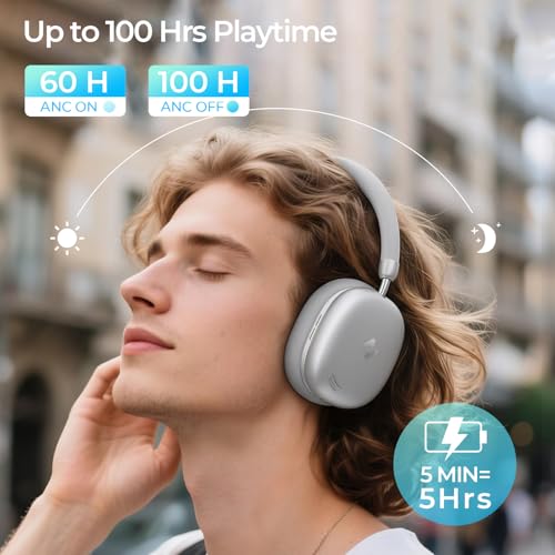 havit Space S1 Adaptive Noise Cancelling Wireless Over Ear Headphones - color: Silver