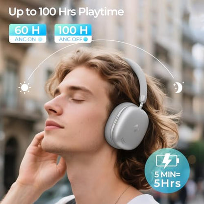 havit Space S1 Adaptive Noise Cancelling Wireless Over Ear Headphones - color: Silver