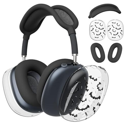 for AirPods Max Headphones Halloween Ear Covers for AirPods Max 2 | Cool Bat Clear Ear Cups Cover | Black Silicone Ear Pad Case Headband Cover for Apple AirPods Max 2/1 (2026/2024/2020) - color: Bat B/Black