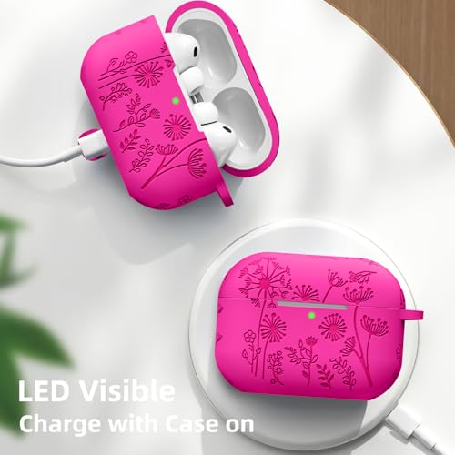 Lerobo for AirPods Pro 3 Case, Flower Engraved Soft Silicone Cover, Rose Pink - color: A-Rose Pink, size: AirPods Pro 3 Case