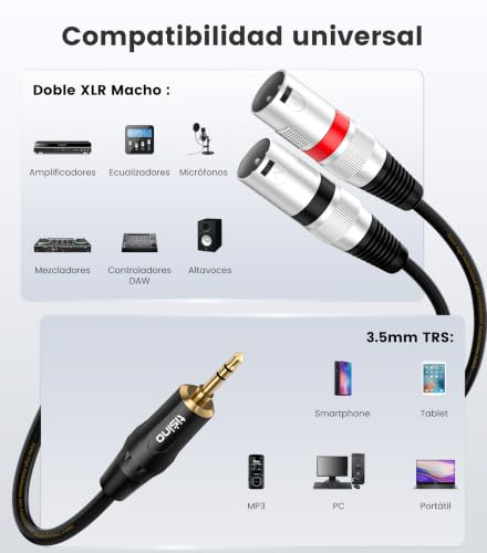 tisino 3.5mm to Dual XLR Stereo Cable 1/8 inch Mini Jack to 2 XLR Male Y Splitter Adapter Cord- 6 FT - size: 6.6 feet