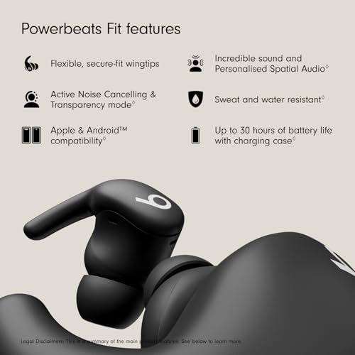 Beats Powerbeats Fit - Wireless Noise Cancelling Workout Earbuds with Secure-Fit Wingtips- Jet Black (Renewed) - color: Jet Black