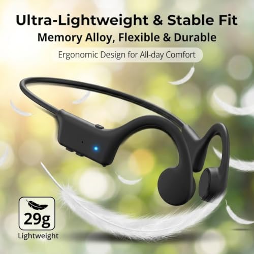 Bone Conduction Headphones, Bluetooth 5.3 Open Ear Sport Headphones, IP55 Sweatproof Wireless Earphones, 29g Ultra Lightweight 8H Playtime Headset for Running Gym Cycling Workout