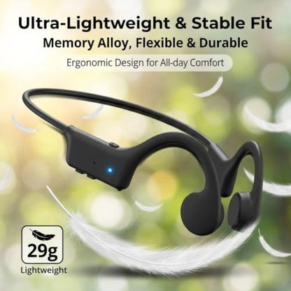 Bone Conduction Headphones, Bluetooth 5.3 Open Ear Sport Headphones, IP55 Sweatproof Wireless Earphones, 29g Ultra Lightweight 8H Playtime Headset for Running Gym Cycling Workout