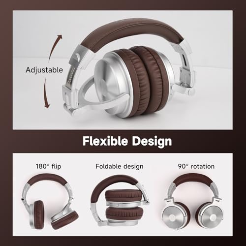 OneOdio Pro C Wired & Wireless Over-Ear Headphones, 110H, 50mm Drivers | Wired 3.5mm and wireless Bluetooth modes with 110H playtime, 50mm drivers and HD mic for PC, podcast and studio work - color: Silver