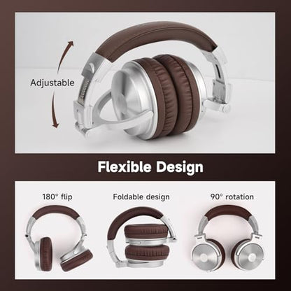 OneOdio Pro C Wired & Wireless Over-Ear Headphones, 110H, 50mm Drivers | Wired 3.5mm and wireless Bluetooth modes with 110H playtime, 50mm drivers and HD mic for PC, podcast and studio work - color: Silver