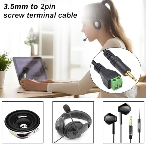 Poyiccot 3.5mm (1/8") TS Mono Male to 2 Pin Screw Terminal Female Headphone Balun Solderless Converter Adapter Cable 30cm (3.5mm M/ 2pin) - color: 3.5mm to 2 pin screw terminal