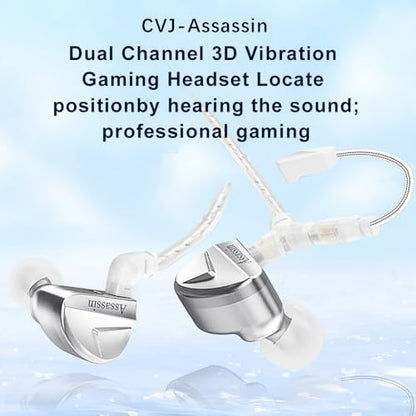 CVJ-Assassin IEM Wired Gaming Earbud,in Ear Monitor Headphone with Boom Mic - color: CVJ-Assassin-Sliver