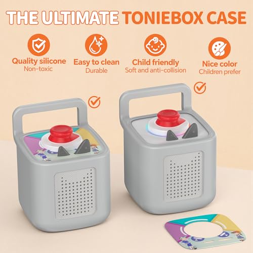 Silicone Protective Cover for Toniebox 2 Audio Player, Shockproof Anti Slip Silicone Case with Handle, Soft Easy Grip Cover, Easy to Clean Durable Sleeve (Gray) - color: Gray
