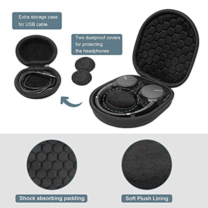 ProCase Hard Travel Case for Sony Headphones -Black | Fits WH-CH720N/WH-CH710N/WH-CH520/WH-CH510/WH-1000XM5/WH-1000XM4/WH-XB910N & Bose 700, Carrying Bag with 2 Dust Covers - color: Black