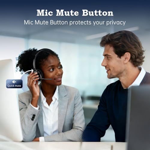 Bluetooth Wireless Headset with Mic for Work, Advanced Noise Reduction Microphone, Clear Calls - Comfortable On-Ear Headphones, Bluetooth 5.3, Applicable to PC, Zoom(Without USB Dongle) - color: Black