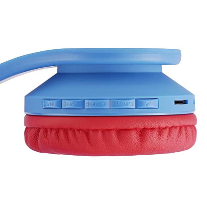 PowerLocus Bluetooth Headphones for Kids, Wireless Foldable Headphones Over Ear, Headphone with Microphone, 85DB Volume Limit, Wireless and Wired Headset with Micro SD, FM for Cellphones, Tablets, PC - color: Blue/Red