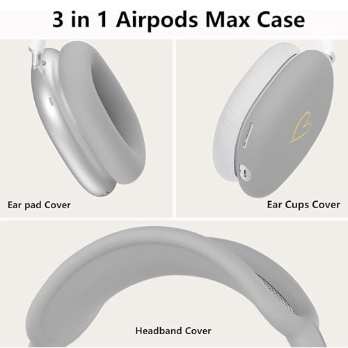 Case Cover for AirPods Max, Anti-Scratch Soft Silicone with Gold Heart Pattern Ear Cups Case Cover/Ear Pad Cover/Headband Cover for Apple AirPods Max Headphones (Gray) - color: Gray
