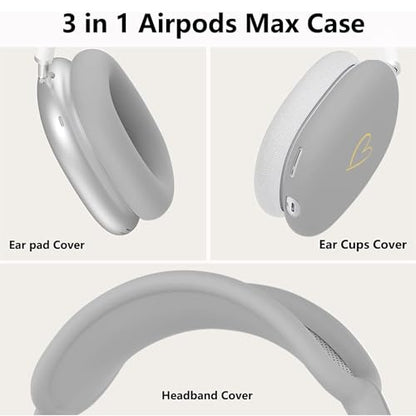 Case Cover for AirPods Max, Anti-Scratch Soft Silicone with Gold Heart Pattern Ear Cups Case Cover/Ear Pad Cover/Headband Cover for Apple AirPods Max Headphones (Gray) - color: Gray