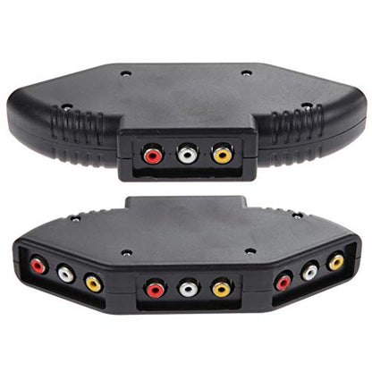 Male to Male M M RCA Cable 3-Way Audio Video AV RCA Black Switch Selector Box Splitter with 3RCA Cable for Xbox DVD PS2
