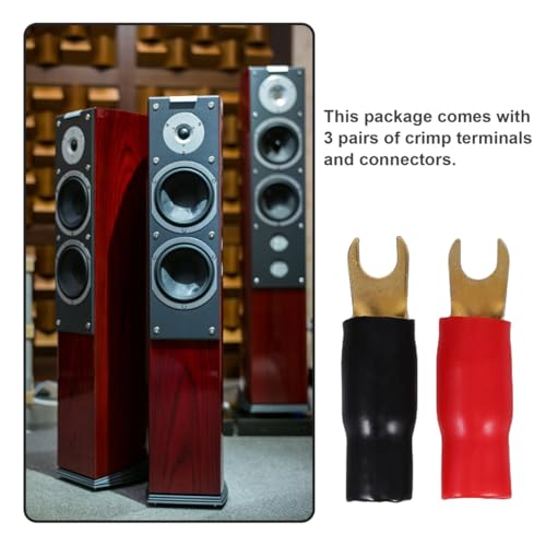 3 Pairs Copper Gold Plated 0 Gauge Spade Terminal Crimp Connectors Adapters Crimp Barrier Spades for Speaker Wire Cable Terminal Plug - 0GA (Red and Black)