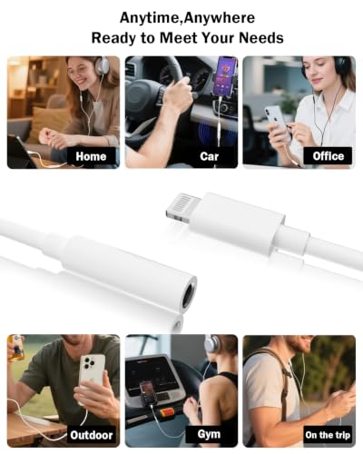 [Apple MFi Certified] Lightning to 3.5mm Headphone Jack Adapter for iPhone | Clear Audio for Music and Media; Compatible with iPhone 14/13/12/11/X/XS/8/7; Compact White 3-Pack, Plug and Play. - size: 3 Pack