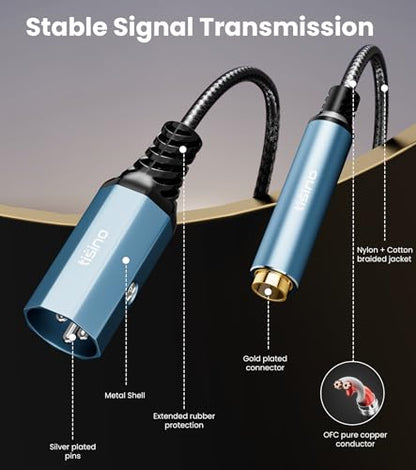 Tisino 1/4" Female to XLR Male Balanced Audio Adapter Cable, 5FT/1.5m | Balanced 1/4" TRS Female to XLR Male Stereo Cord for Mixer/Amp/Mic/PA System, Gold-Plated Shielded OFC Cable - size: 1.5m/5ft