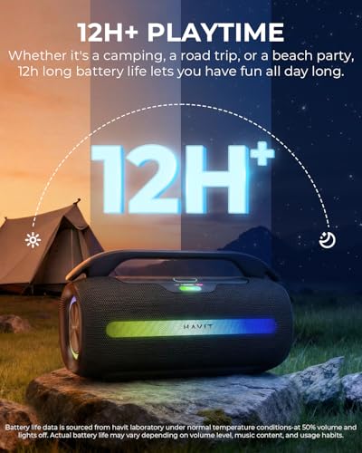 havit Outdoor Bluetooth Speaker, 120W Peak Loud Speakers with Deep Bass, Portable Wireless Speaker IPX6 Waterproof, RGB Light, 12H Playtime, TWS Stereo, EQ, for Party, Beach, Camping, Backyard, Garage