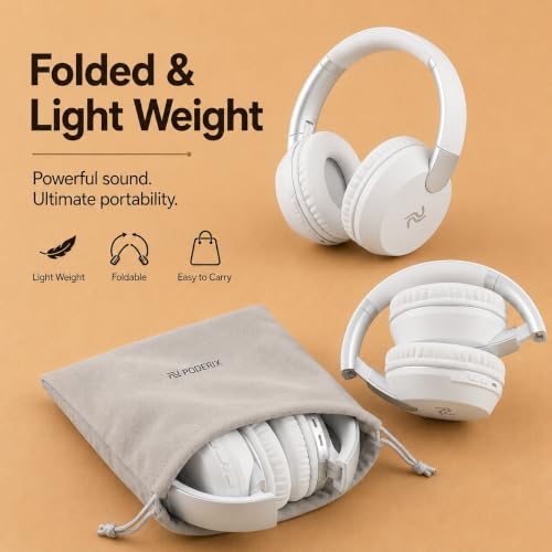 PDBEAM Wireless Foldable Bluetooth Over Ear Headphones with Mic, Micro SD Card Playback, 25H Playtime, 120H Standby, FM Radio, Lightweight for Travel, Work, Gym or Yoga - color: Gray (White / Silver)