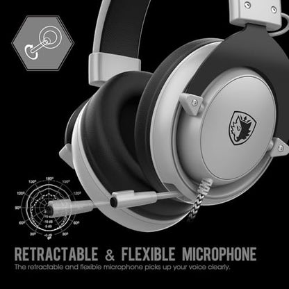 SADES MPOWER Stereo Gaming Headset for PS4, PC, Mobile, Noise Cancelling Over Ear Headphones with Retractable and Flexible Mic & Soft Memory Earmuffs for Laptop -Angel Edition (Grey) - color: Grey