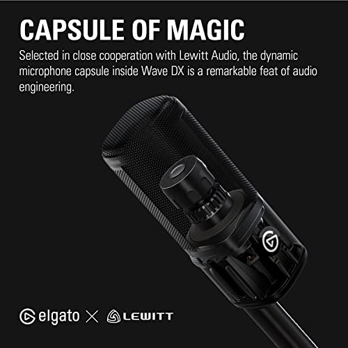 Elgato Wave DX Dynamic XLR Microphone, Cardioid Pattern | Speech-optimized capsule, Room noise rejection, No signal booster needed, Swivel mount included, Broadcast-ready
