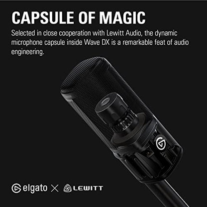 Elgato Wave DX Dynamic XLR Microphone, Cardioid Pattern | Speech-optimized capsule, Room noise rejection, No signal booster needed, Swivel mount included, Broadcast-ready