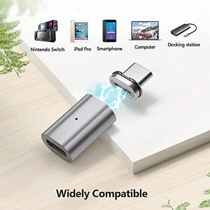 Magnetic USB C Adapter Straight 2 Pack USB C Magnetic Adapter Connector 24 Pin 120W PD Fast Charge 40Gbs 8K@60 Hz Data Transfer USB3.1, Grey - color: usb c magnetic adapter 2pack