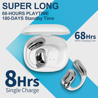 Open Ear Headphones with Touchscreen, Over Ear Bluetooth Earbuds, White - color: White