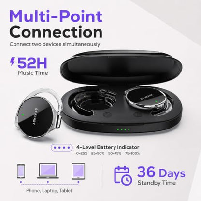 Micool On Ear Bluetooth Headphones, Open-Ear Headphones Wireless with 4-Mic ENC for Crystal Clear Calls, 52H Total Battery, Dual Device, Sport Clip On Headset for Running & Travel (Pure Black) - color: Pure Black
