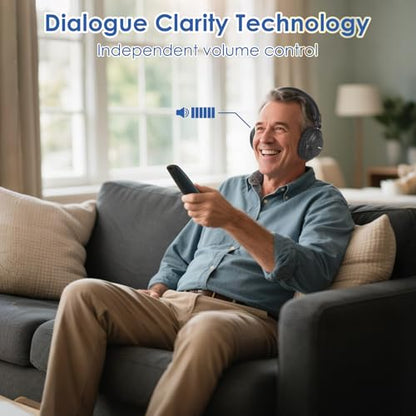 SIMOLIO TV Headphones Wireless, Phone/PC Compatible Bluetooth Headset, 737D | Audio Bypass to Soundbar, Clear Voice & Volume Boost for Seniors Hard of Hearing, Cinema Mode, 164ft Range, Swap Earmuffs - style: One Headset
