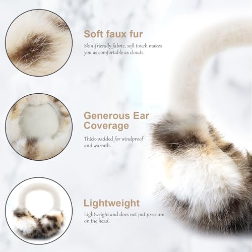 Earmuffs for Women Girls Faux Fur Fuzzy Headband Foldable Ear Covers Cold Weather Accessory - color: Light Leopard