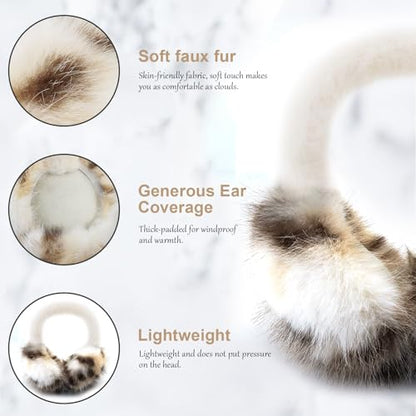 Earmuffs for Women Girls Faux Fur Fuzzy Headband Foldable Ear Covers Cold Weather Accessory - color: Light Leopard