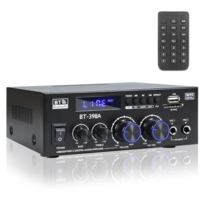 BT-398A Bluetooth 5.0 Stereo Receivers,2 Channel 450W Home Amplifier | 450Wx2 Stereo Receiver with FM Radio,USB/SD/AUX Optical & Coaxial Input for Passive Speakers