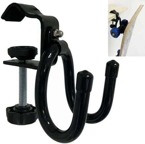AUXPhome Desk Store Clamp-On Skateboard Holder - Skateboard Hooks Stand Clamp Hook Under Desk Space Save Mount for Headphone, Backpacks, Longboard, Mini Cruiser and More