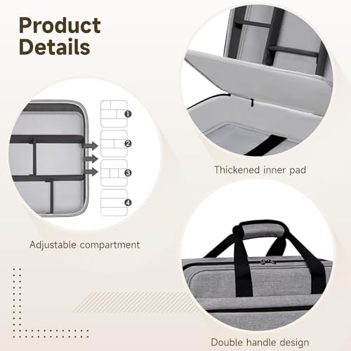 Audio Mixer Case, Gray Mixer Bag with Adjustable Dividers, Secure Straps, Multiple Pockets, Luggage Strap, 15.5 x 13 x 6 in, 0.4 in Padding Podcast Mixer Case