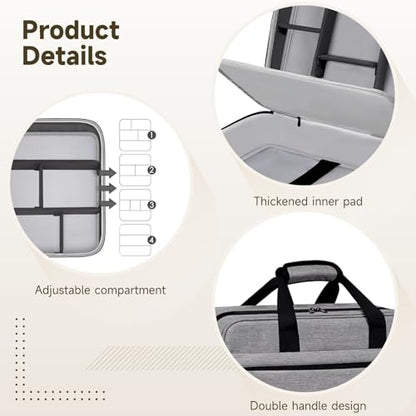 Audio Mixer Case, Gray Mixer Bag with Adjustable Dividers, Secure Straps, Multiple Pockets, Luggage Strap, 15.5 x 13 x 6 in, 0.4 in Padding Podcast Mixer Case