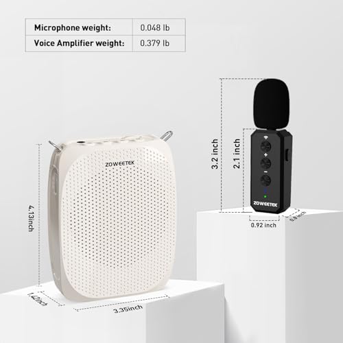 ZOWEETEK Wireless Voice Amplifier with Lavalier Mic for Teachers | Lapel Clip Mic, Speaker, Mini Design,for Speech, Meeting, Yoga, Classroom, Rechargeable,Pearl White - color: Pearl white