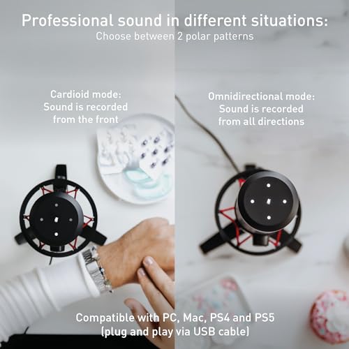Cherry UM 6.0 Advanced, USB Microphone for Streaming, Podcasting & Home Office Use, 2 Polar Patterns, Shock Mount, Compatible with PC/Mac/PS4/PS5, Black/Silver - color: UM 6.0 Silver