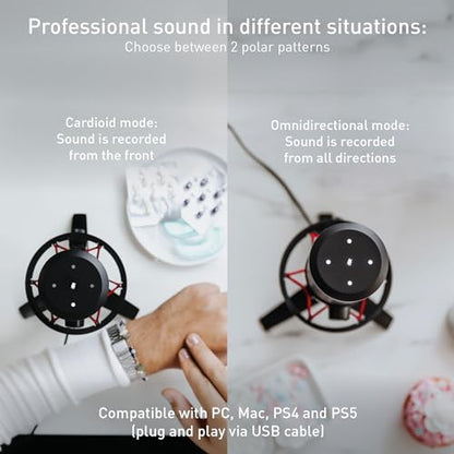 Cherry UM 6.0 Advanced, USB Microphone for Streaming, Podcasting & Home Office Use, 2 Polar Patterns, Shock Mount, Compatible with PC/Mac/PS4/PS5, Black/Silver - color: UM 6.0 Silver