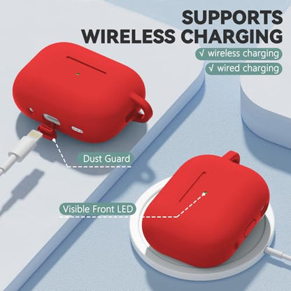 Ljusmicker for AirPods Pro 3 Case 2025 with Magnetic Lock,Red | Soft Silicone Protective Cover for Apple AirPod Pro 3rd Generation Case with Cleaner Kit & Keychain for Women Men,Shockproof - color: A1-Red