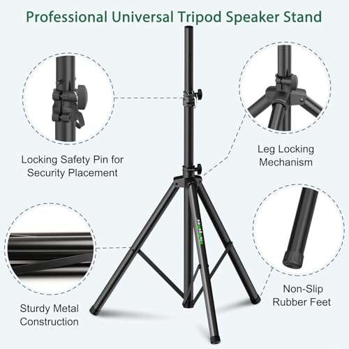 Pair of Speaker Tripod Stands 43.7"-70.8" PA DJ 35mm Mount Insert | Metal, Speaker Stands Pair, Height Adjustable, Floor