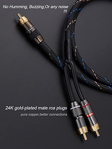 Audiophile RCA to 2RCA Subwoofer Cable,1 RCA Male to 2 RCA Male Audio Cable RCA Y-Adapter,Oxygen-Free Copper,Nylon Braided Jacket (1M(3.3FT)) - size: 1M(3.3FT)