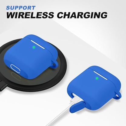 for AirPods Case Cover, Come with Clean Pen，Soft Silicone Protective Cover for Women Men Compatible with Apple AirPods 2nd 1st Generation Charging Case, Front LED Visible,Blue - color: Blue+pen
