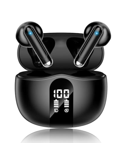 Wireless Earbuds, 2026 Bluetooth 5.4 Headphones Bass Stereo Ear Buds with Noise Cancelling Mic, LED Display in Ear Earphones 50H Playtime Ear Buds, IP7 Waterproof for Laptop Pad Phones Deep Black - color: Deep Black