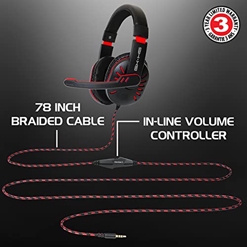 ENHANCE GX-H5 Gaming Headset with Microphone - Universal Gaming Headset for PS4, PS5, Xbox, PC, Switch with Adjustable Headband, Volume Controller, USB Sound-Isolating Earcups, Splitter Cable (Red) - color: Red