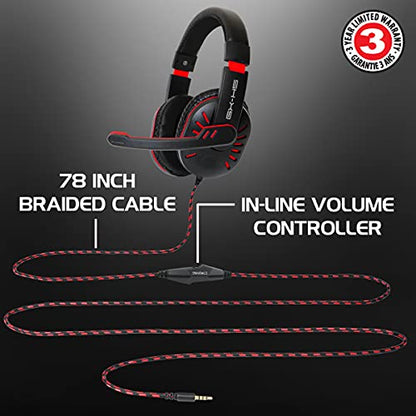 ENHANCE GX-H5 Gaming Headset with Microphone - Universal Gaming Headset for PS4, PS5, Xbox, PC, Switch with Adjustable Headband, Volume Controller, USB Sound-Isolating Earcups, Splitter Cable (Red) - color: Red