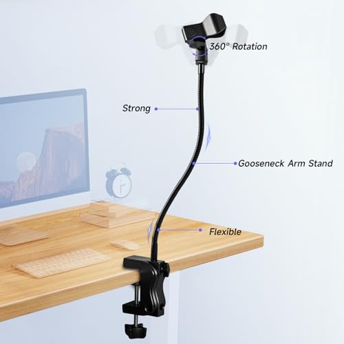 Gooseneck Microphone Stand, Flexible Adjustable Mic Arm with Desk Clamp, 360° Rotatable Desk Mount Mic Holder with Cable Ties & 3/8'' to 5/8'' Adapter for Podcast, Streaming, Gaming