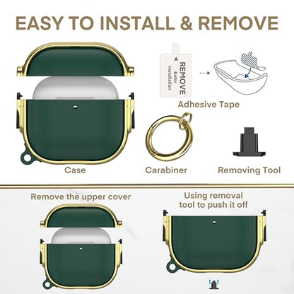 for AirPods 4 Case with Safety Lock, Magsafe Compatible, Green Gold | Double Secure Lock,Drop Protection,Two-Piece Design,with Gold Keychain, Anti Lost, Dustproof, Cute AirPod 4 Case - color: Green + Gold, size: AirPods 4 Case