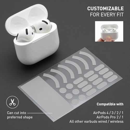 Grip Antislip AirPods 4 Stickers – Secure Fit Tips for Apple AirPods Pro 2/4/3 – Ultrathin, Skinsafe Adhesive – Fits in Charging Case – Workout Stability & Comfort – 25 Replacement Covers